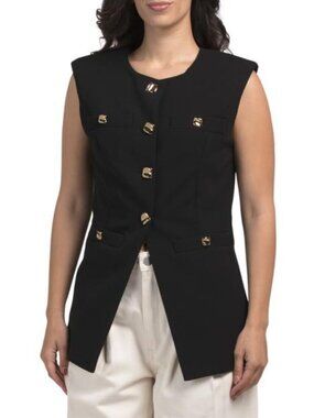 ENDLESS ROSE Gold Button Detail Long Vest